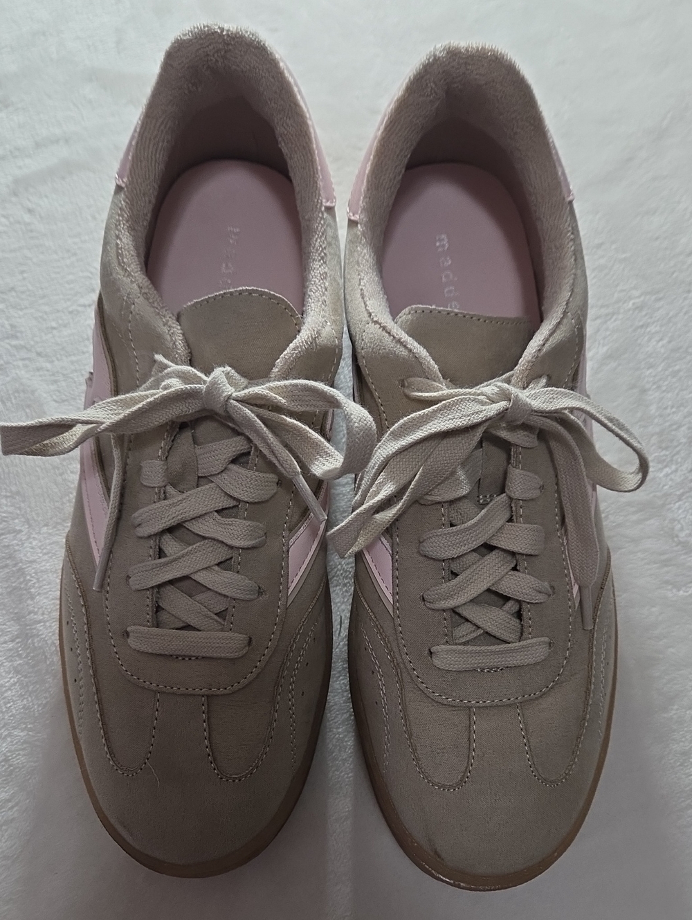 Madden Girl Women's Tan Suede Lace-Up Sneakers with Pink Accent
